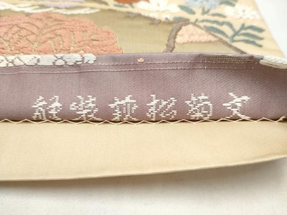 平和屋着物●六通柄袋帯　唐織　静装萩松菊文　金糸　正絹　逸品　CABK5756hy