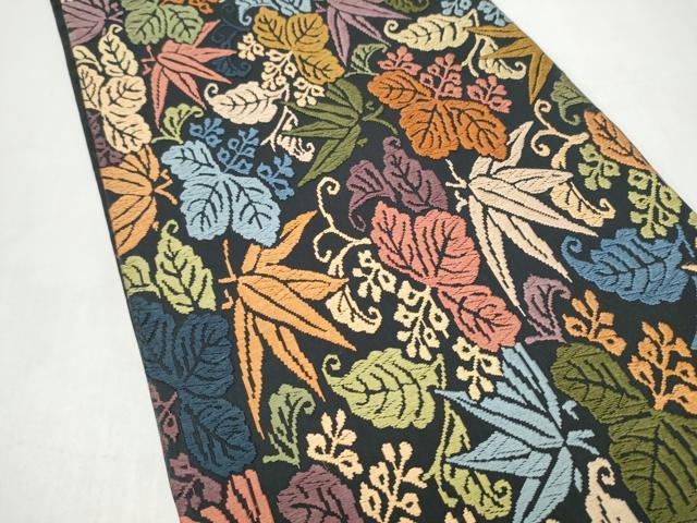 平和屋着物●六通柄袋帯　唐織　桐笹文　黒地　正絹　逸品　CABK5757hy