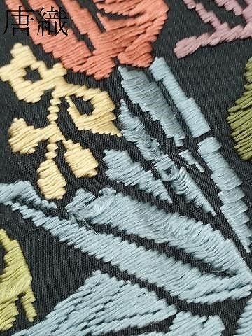 平和屋着物●六通柄袋帯　唐織　桐笹文　黒地　正絹　逸品　CABK5757hy