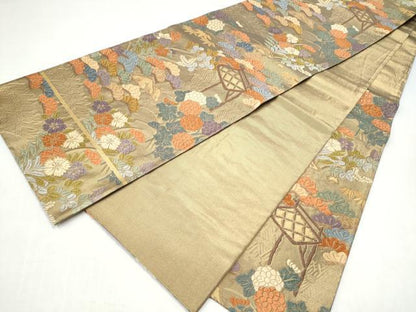 平和屋着物●六通柄袋帯　唐織　草花文　金糸　正絹　逸品　CABK5765hy