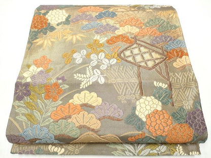 平和屋着物●六通柄袋帯　唐織　草花文　金糸　正絹　逸品　CABK5765hy