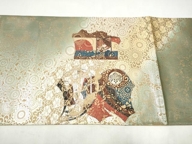 平和屋着物●太鼓柄袋帯　人物草花文　金彩　正絹　逸品　CABK5767hy