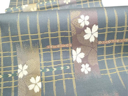 平和屋着物●六通柄袋帯　モール織　短冊舞桜文　金糸　やまと誂製　正絹　逸品　CABK5770hy