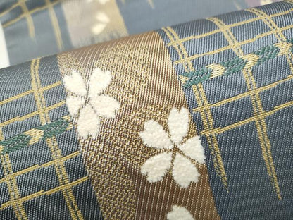 平和屋着物●六通柄袋帯　モール織　短冊舞桜文　金糸　やまと誂製　正絹　逸品　CABK5770hy