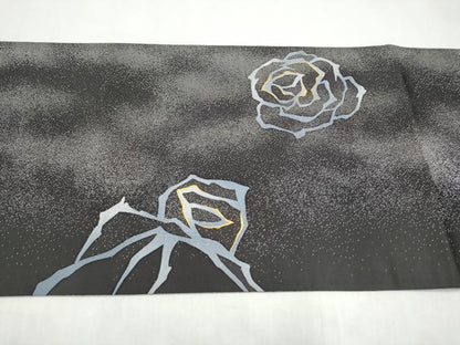 平和屋着物●両面　太鼓柄袋帯　薔薇　銀通し地　正絹　逸品　CABK5776hy