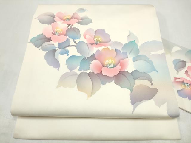 平和屋着物●塩瀬　九寸名古屋帯　ろうけつ染　枝花文　正絹　逸品　CABK5779hy