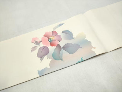 平和屋着物●塩瀬　九寸名古屋帯　ろうけつ染　枝花文　正絹　逸品　CABK5779hy