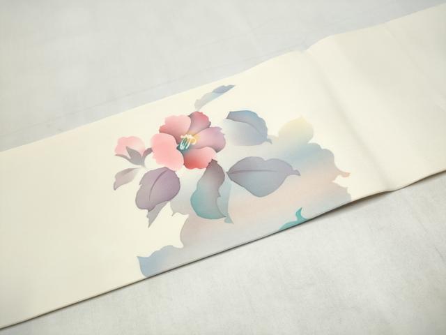 平和屋着物●塩瀬　九寸名古屋帯　ろうけつ染　枝花文　正絹　逸品　CABK5779hy