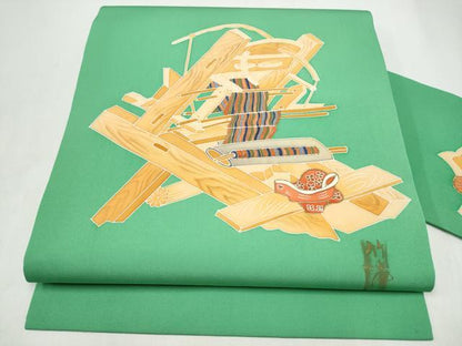 平和屋着物●塩瀬　九寸名古屋帯　作家物　織機　正絹　逸品　CABK5782hy