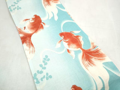 平和屋着物●両面　半幅帯　浴衣帯　金魚　麻の葉文様　綿　逸品　CABK5792hy