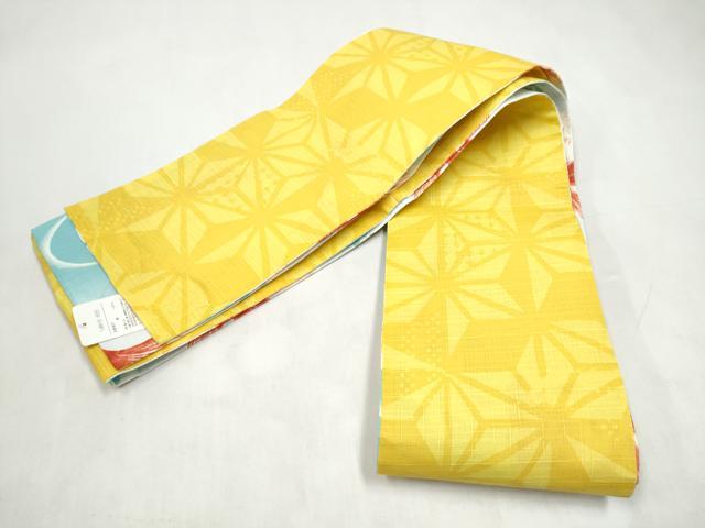 平和屋着物●両面　半幅帯　浴衣帯　金魚　麻の葉文様　綿　逸品　未使用　CABK5800hy