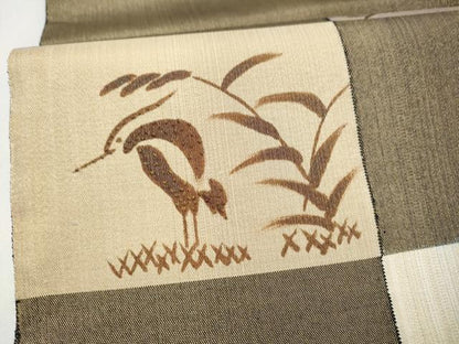 平和屋着物●中国三大刺繍　相良刺繍　太鼓柄袋帯　草花文　金糸　正絹　逸品　CABK5801hy
