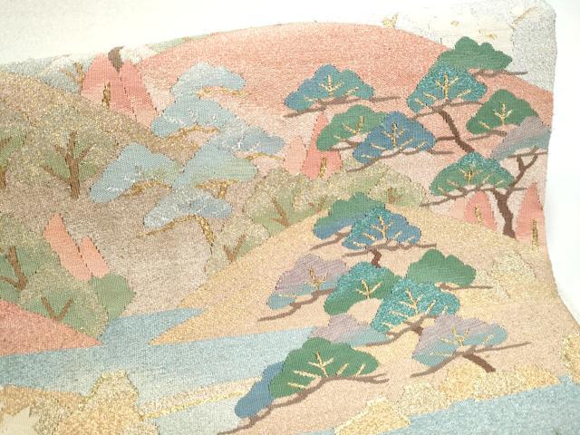 平和屋着物●爪搔き本綴れ　太鼓柄袋帯　遠山樹林文　金銀糸　正絹　逸品　CABK5802hy