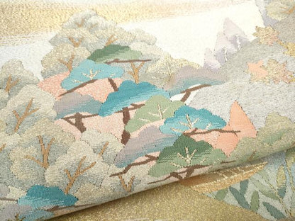 平和屋着物●爪搔き本綴れ　太鼓柄袋帯　遠山樹林文　金銀糸　正絹　逸品　CABK5802hy
