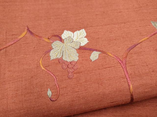 平和屋着物●太鼓柄袋帯　紬地　総刺繍　葡萄蔦の葉文　金糸　正絹　逸品　CABK5803hy