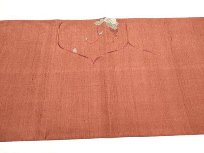 平和屋着物●太鼓柄袋帯　紬地　総刺繍　葡萄蔦の葉文　金糸　正絹　逸品　CABK5803hy