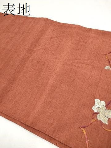 平和屋着物●太鼓柄袋帯　紬地　総刺繍　葡萄蔦の葉文　金糸　正絹　逸品　CABK5803hy