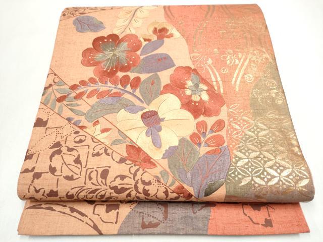 平和屋着物●中国三大刺繍　相良刺繍　太鼓柄袋帯　紬地　辻が花　金彩　正絹　逸品　CABK5804hy