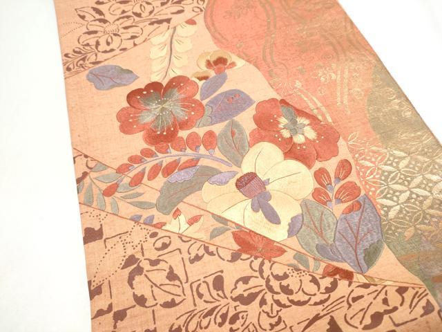 平和屋着物●中国三大刺繍　相良刺繍　太鼓柄袋帯　紬地　辻が花　金彩　正絹　逸品　CABK5804hy