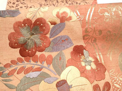 平和屋着物●中国三大刺繍　相良刺繍　太鼓柄袋帯　紬地　辻が花　金彩　正絹　逸品　CABK5804hy