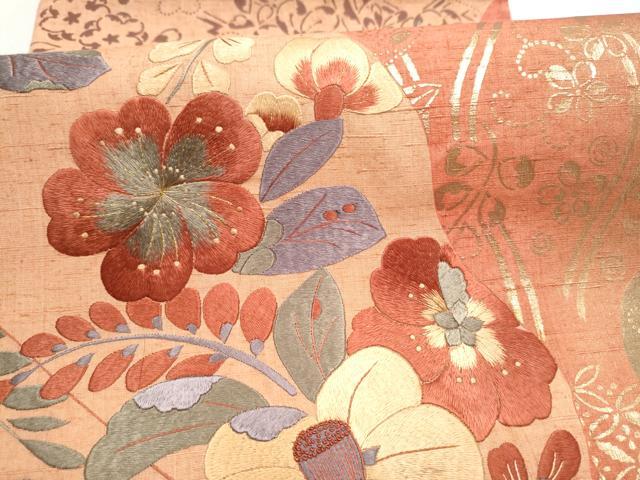 平和屋着物●中国三大刺繍　相良刺繍　太鼓柄袋帯　紬地　辻が花　金彩　正絹　逸品　CABK5804hy