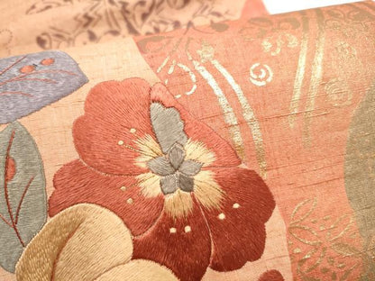 平和屋着物●中国三大刺繍　相良刺繍　太鼓柄袋帯　紬地　辻が花　金彩　正絹　逸品　CABK5804hy