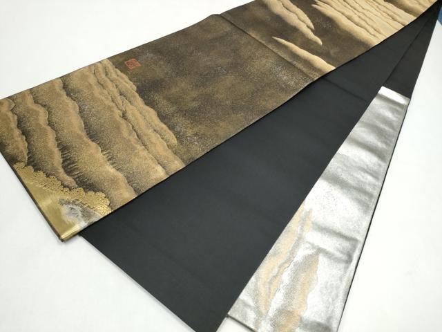平和屋着物●近代日本画の巨匠　横山大観　じゅらく謹製　太鼓柄袋帯　朝陽雲峰　金銀彩　引箔　正絹　逸品　CABK5805hy