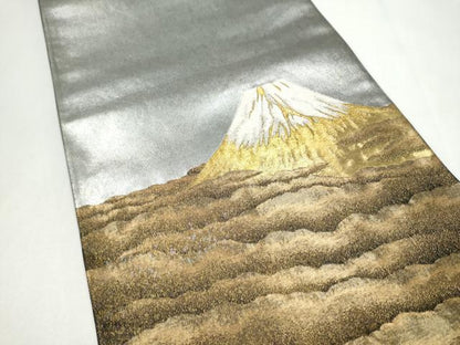 平和屋着物●近代日本画の巨匠　横山大観　じゅらく謹製　太鼓柄袋帯　朝陽雲峰　金銀彩　引箔　正絹　逸品　CABK5805hy