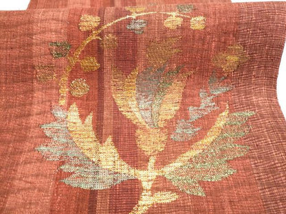 平和屋着物▽六通柄袋帯　スリーシーズン　春夏秋　草花文　金糸　正絹　逸品　CABK5806hy