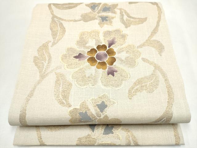 平和屋着物▽六通柄袋帯　スリーシーズン　春夏秋　衣名世　花唐草文　金糸　正絹　逸品　CABK5817hy