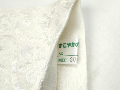 平和屋着物▽BANKANわものや　六通柄袋帯　スリーシーズン　春夏秋　花唐草文　銀糸　たとう紙付き　正絹　逸品　CABK5820hy