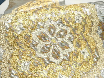 平和屋着物▽六通柄袋帯　スリーシーズン　春夏秋　花唐草文　金銀糸　正絹　逸品　CABK5821hy