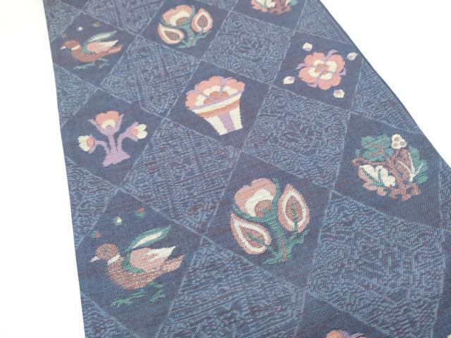 平和屋着物▽六通柄袋帯　スリーシーズン　春夏秋　花鳥文　金糸　正絹　逸品　CABK5824hy