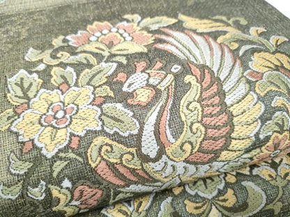 平和屋着物▽西陣 創喜庵謹製　六通柄袋帯　スリーシーズン　春夏秋　櫛織　鳳凰花文　金糸　証紙付き　正絹　逸品　CABK5826hy
