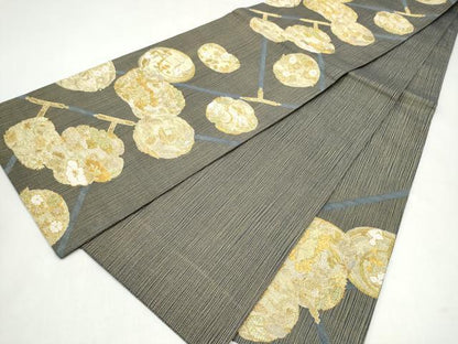 平和屋着物▽六通柄袋帯　スリーシーズン　春夏秋　草花丸文　金糸　正絹　逸品　CABK5828hy