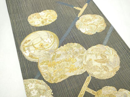 平和屋着物▽六通柄袋帯　スリーシーズン　春夏秋　草花丸文　金糸　正絹　逸品　CABK5828hy