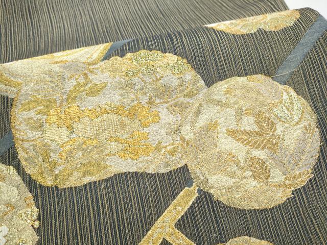 平和屋着物▽六通柄袋帯　スリーシーズン　春夏秋　草花丸文　金糸　正絹　逸品　CABK5828hy