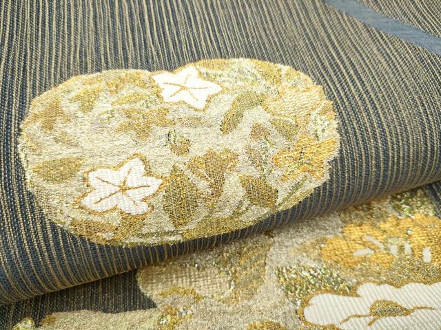 平和屋着物▽六通柄袋帯　スリーシーズン　春夏秋　草花丸文　金糸　正絹　逸品　CABK5828hy