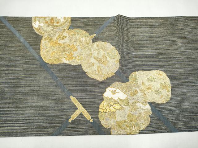 平和屋着物▽六通柄袋帯　スリーシーズン　春夏秋　草花丸文　金糸　正絹　逸品　CABK5828hy