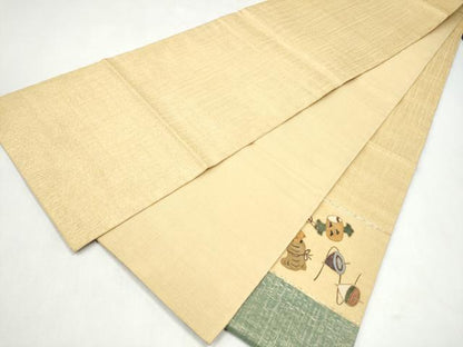 平和屋着物▽太鼓柄袋帯　スリーシーズン　春夏秋　すくい織　玩具文　金糸　正絹　逸品　CABK5829hy