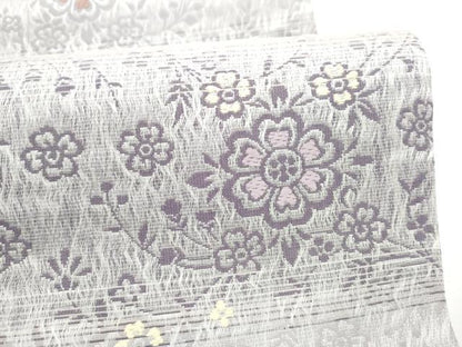 平和屋着物▽全通柄袋帯　スリーシーズン　春夏秋　櫛織　花唐草文　正絹　逸品　CABK5834hy