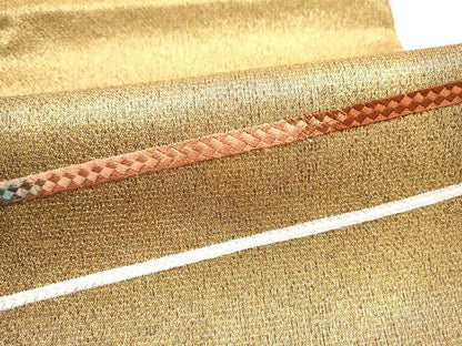 平和屋着物●太鼓柄袋帯　総刺繍　斜線文　金糸　正絹　逸品　CABK5839hy
