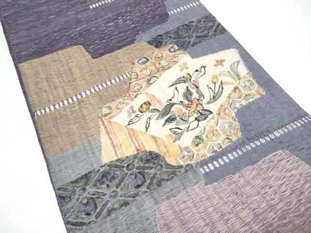 平和屋着物▽太鼓柄袋帯　スリーシーズン　春夏秋　すくい織　吉祥花文　正絹　逸品　CABK5841hy