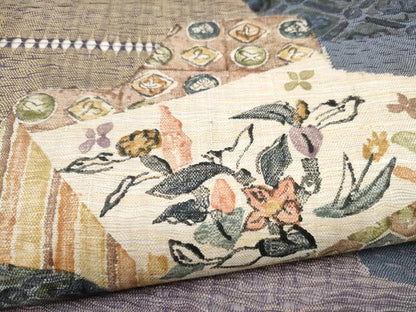 平和屋着物▽太鼓柄袋帯　スリーシーズン　春夏秋　すくい織　吉祥花文　正絹　逸品　CABK5841hy
