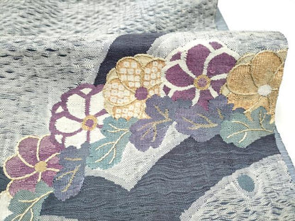 平和屋着物▽太鼓柄袋帯　スリーシーズン　春夏秋　すくい織　草花文　金糸　正絹　逸品　CABK5842hy