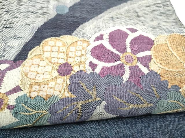 平和屋着物▽太鼓柄袋帯　スリーシーズン　春夏秋　すくい織　草花文　金糸　正絹　逸品　CABK5842hy