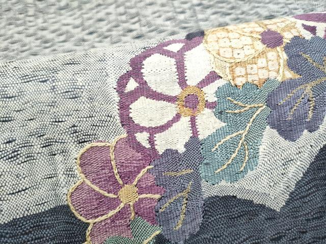 平和屋着物▽太鼓柄袋帯　スリーシーズン　春夏秋　すくい織　草花文　金糸　正絹　逸品　CABK5842hy
