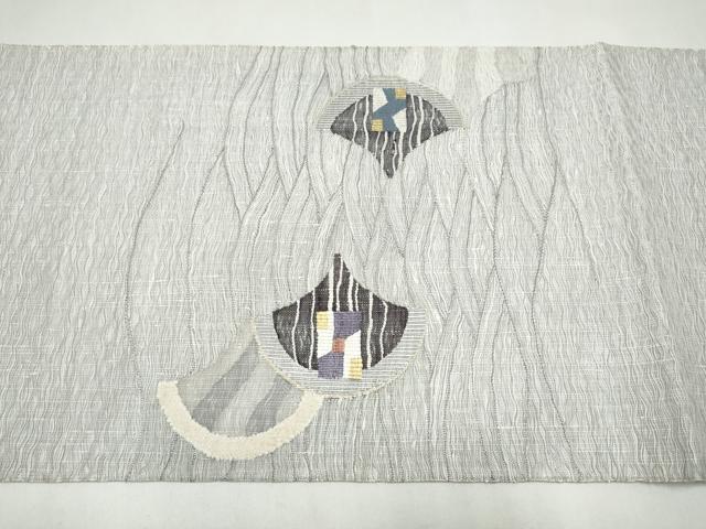 平和屋着物▽太鼓柄袋帯　スリーシーズン　春夏秋　すくい織　モール織　幾何学青海波文　正絹　逸品　CABK5845hy