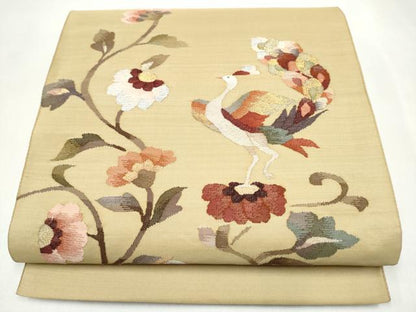 平和屋着物●太鼓柄袋帯　すくい織　孔雀花文　金糸　正絹　逸品　CABK5850hy