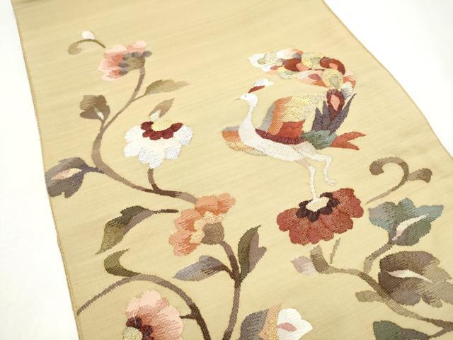 平和屋着物●太鼓柄袋帯　すくい織　孔雀花文　金糸　正絹　逸品　CABK5850hy